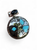Kingman Turquoise with Pyrite Solid 925 Sterling Silver Pendant