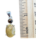 Gold Rutilated Quartz & Tiger Eye Solid 925 Sterling Silver Pendant