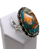 Kingman Spiny Oyster & Turquoise Solid 925 Sterling Silver Ring