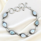 Aquamarine, Pearl & Moonstone Solid 925 Sterling Silver Bracelet