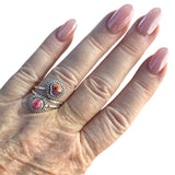 Kingman Pink Dahlia Turquoise Solid 925 Sterling Silver Ring ADJ