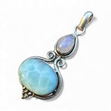 Caribbean Larimar & Rainbow Moonstone Solid 925 Sterling Silver Pendant