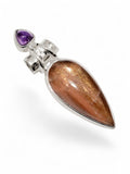 Golden Sunstone & Amethyst Solid 925 Sterling Silver Pendant