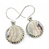 Crazy Lace Agate round Solid 925 Sterling Silver Earrings