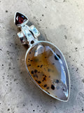 Montana Agate & Garnet Solid 925 Sterling Silver Pendant