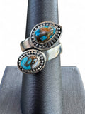 Kingman Turquoise & Spiny Oyster Solid 925 Sterling Silver Ring ADJ