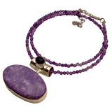 Russian Charoite & Amethyst Solid 925 Sterling Silver Pendant Necklace