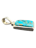 Kingman Blue Copper Turquoise Solid 925 Sterling Silver Pendant