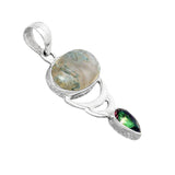 Horse Canyon Moss Agate & Fire Topaz Solid 925 Sterling Silver Pendant