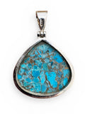 Kingman Blue Copper Turquoise Solid 925 Sterling Silver Pendant