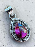 Kingman Pink Dahlia Turquoise Solid 925 Sterling Silver Pendant