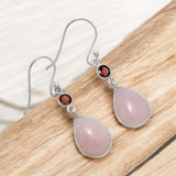 Pink Opal & Garnet Solid 925 Sterling Silver Earrings