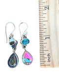 Kingman Cotton Candy Turquoise & Blue Quartz Solid 925 Sterling Silver Earrings