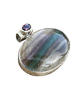 Fluorite & Garnet Solid 925 Sterling Silver Pendant
