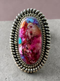Kingman Pink Dahlia Turquoise Solid 925 Sterling Silver Ring 7