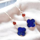 CLOVER Blue Lapis & Garnet Solid 925 Sterling Silver Earrings