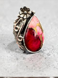 Kingman Red Rose Dahlia Solid 925 Sterling Silver Ring 6.5