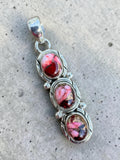 Triple Kingman Red Rose Dahlia Solid 925 Sterling Silver Pendant