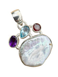 Pearl Multi-Stone Solid 925 Sterling Silver Pendant