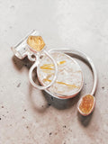 Gold Rutilated Quartz & Citrine Solid 925 Sterling Silver Pendant