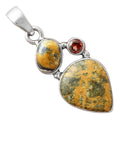 Moroccan Yellow Jacket Jasper & Garnet Solid 925 Sterling Silver Pendant