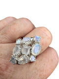 Rainbow Moonstone cluster Solid 925 Sterling Silver Ring 9