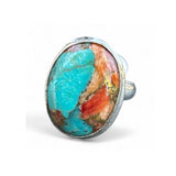 Kingman Turquoise & Spiny Oyster Solid 925 Sterling Silver Ring 8
