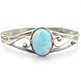 Caribbean Larimar Solid 925 Sterling Silver Cuff Bracelet