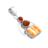 Spiny Oyster, rough Sunstone, Carnelian Solid 925 Sterling Silver Pendant