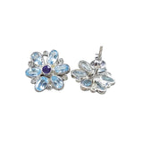 Blue Topaz & Amethyst Solid 925 Sterling Silver stud Earrings