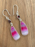 Pink Botswana Agate & Garnet Solid 925 Sterling Silver Earrings