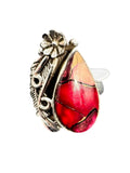 Kingman Red Rose Dahlia Solid 925 Sterling Silver Ring 6.5