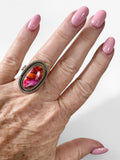 Kingman Pink Dahlia Turquoise Solid 925 Sterling Silver Ring 8