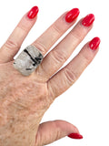 Rough Tourmaline in Quartz Solid 925 Sterling Silver Ring 7