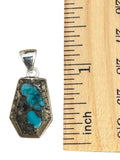 Kingman Turquoise & Pyrite Solid 925 Sterling Silver Pendant