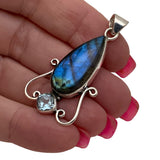 Labradorite & Blue Topaz Solid 925 Sterling Silver Pendant