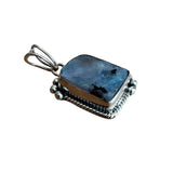 Rough Rainbow Moonstone with Tourmaline Solid 925 Sterling Silver Pendant