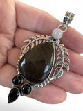 Black Obsidian & Onyx Silver Overlay Pendant