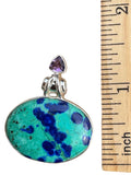 Blue Bird Azurite & Amethyst Solid 925 Sterling Silver Pendant