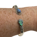 Abalone Solid 925 Sterling Silver Bangle Cuff Bracelet