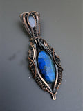 Labradorite & Rainbow Moonstone Copper Wrapped Pendant
