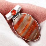 Snakeskin Jasper & Garnet Solid 925 Sterling Silver Pendant