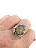 Gold Rutilated Quartz Solid 925 Sterling Silver Ring 9.5