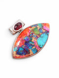Kingman Pink Dahlia Turquoise & Garnet Solid 925 Sterling Silver Pendant