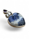 Heart Sodalite & Amethyst Solid 925 Sterling Silver Pendant