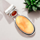 Spiny Oyster & Carnelian Solid 925 Sterling Silver Pendant