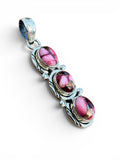 Triple Kingman Red Rose Dahlia Solid 925 Sterling Silver Pendant