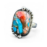 Kingman Turquoise & Spiny Oyster Solid 925 Sterling Silver Ring 8