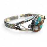 Kingman Turquoise & Spiny Oyster Solid 925 Sterling Silver Cuff Bracelet