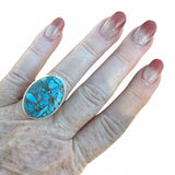 Kingman Blue Copper Turquoise Solid 925 Sterling Silver Ring 7.5